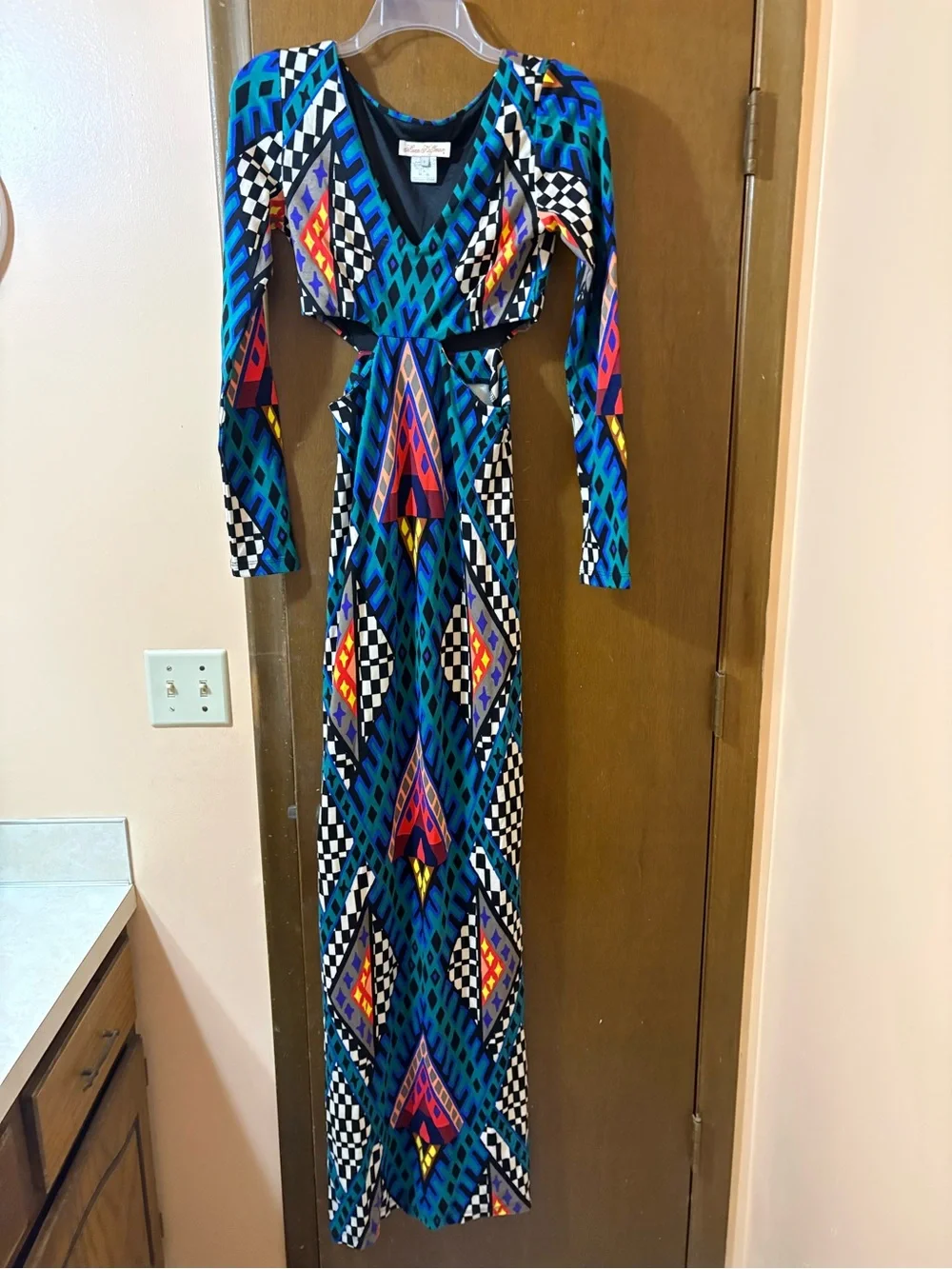 Mara Hoffman Geometric Print Multicolor Cut-Out Long Sleeve Maxi Dress
